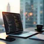 Рабочее место российского IT‑фрилансера с ноутбуком, кодом и окном перевода, смартфоном и блокнотом, символизирующее работу с локальными и международными клиентами